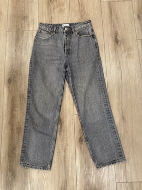 Zara High Rise Straight Jeans in Washed Gray